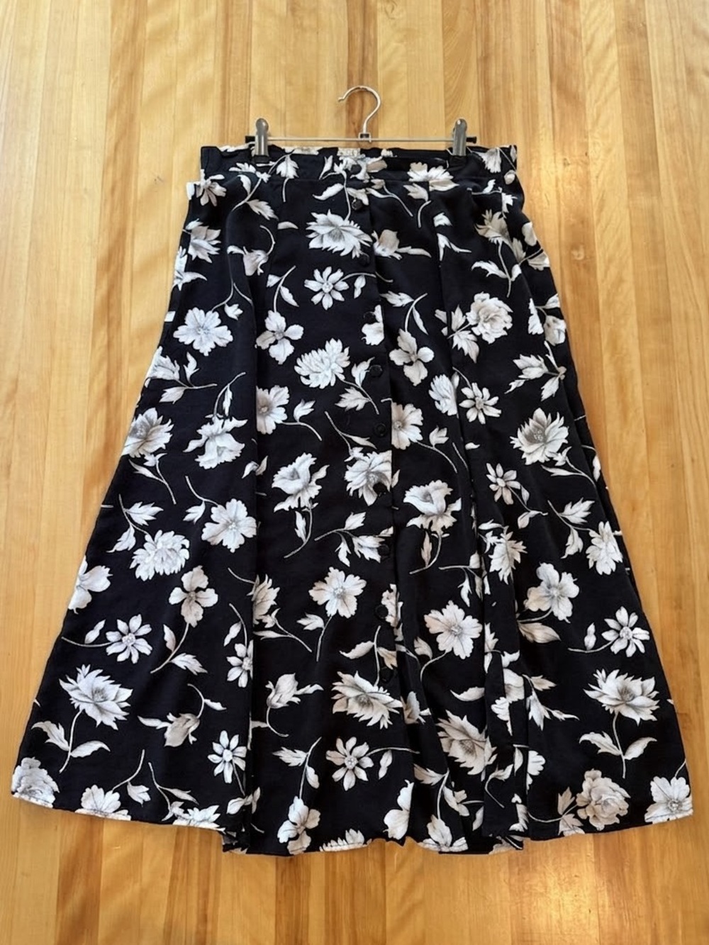 Expressions Black Floral Circle Skirt with White Blooms